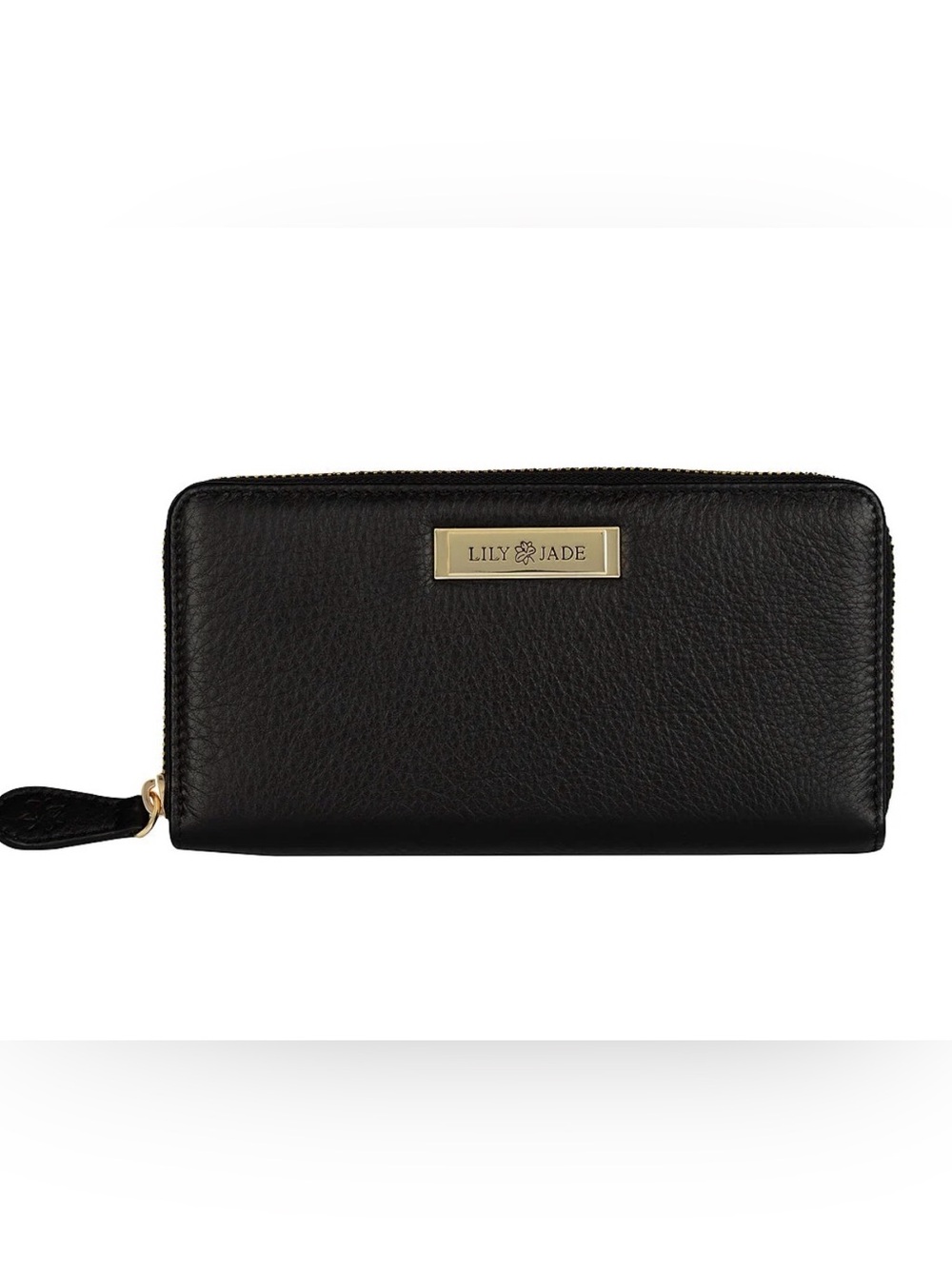 Lily Jade Black Leather Zip-Around Wallet with Gold Plaque